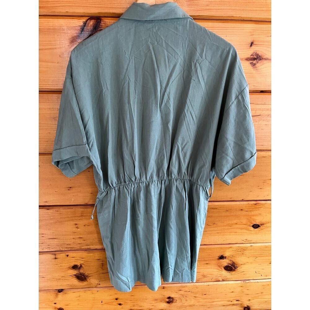 Zara Button Down Shirt Playsuit Shorts Jumpsuit L Green - Picture 6 of 7